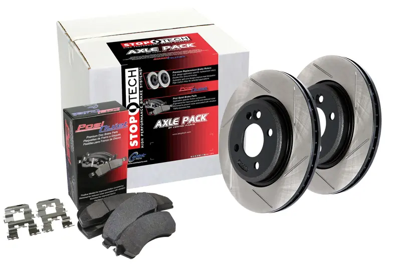 Stoptech 934.33032 Street Axle Pack – Slotted Brake Rotors & Premium Pads For Front & Rear Axles 1